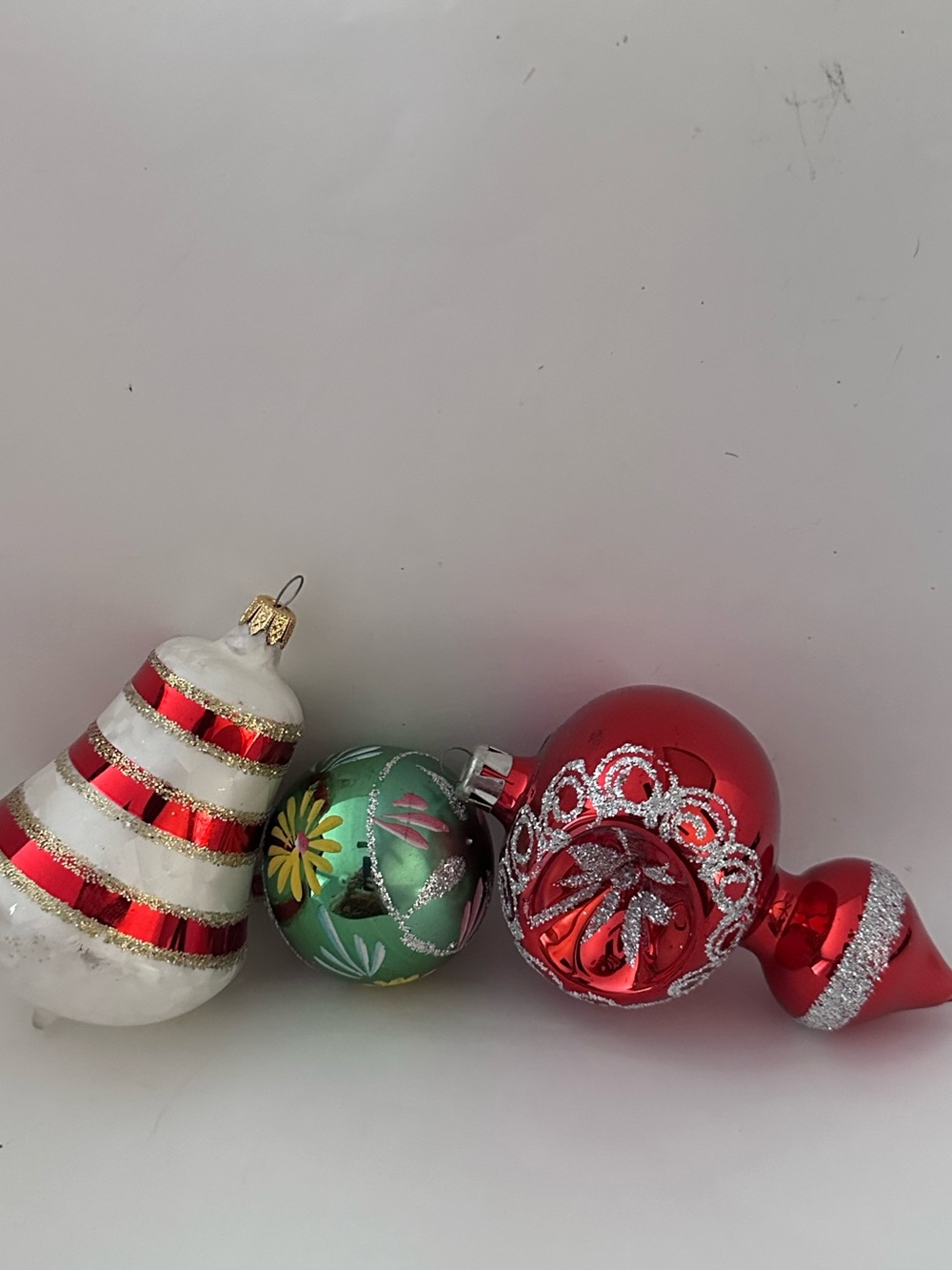 3 Vtg Blown Mercury Glas Christmas Ornaments Columbia Indent Finial